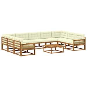 Zunanja garnitura za sedenje 10 pcs Naravna in smetana