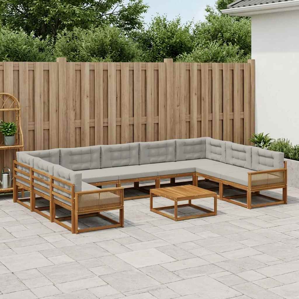vidaXL Set de canapele de exterior 10 pcs Natural și gri deschis