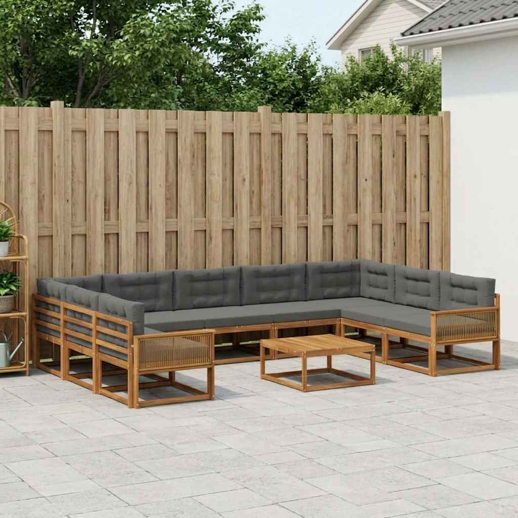 vidaXL Set de canapele de exterior cu pernă 10 pcs Natural și Antracit