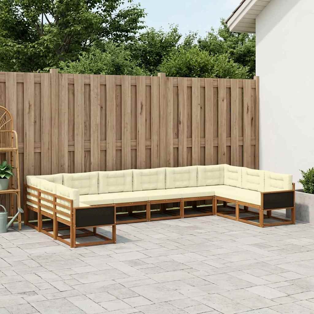 vidaXL Set de canapele de exterior cu pernă 10 pcs Natural și Crem