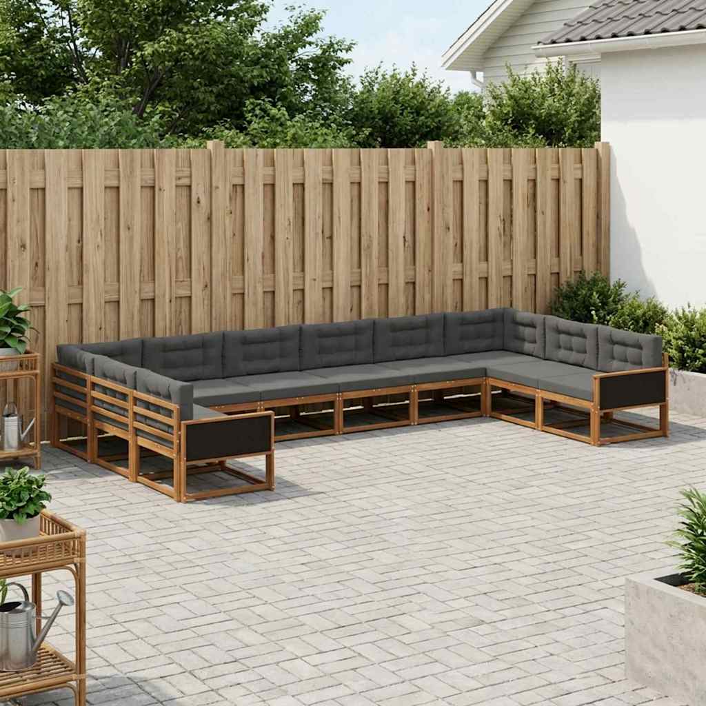 vidaXL Set de canapele de exterior cu pernă 10 pcs Natural și Antracit