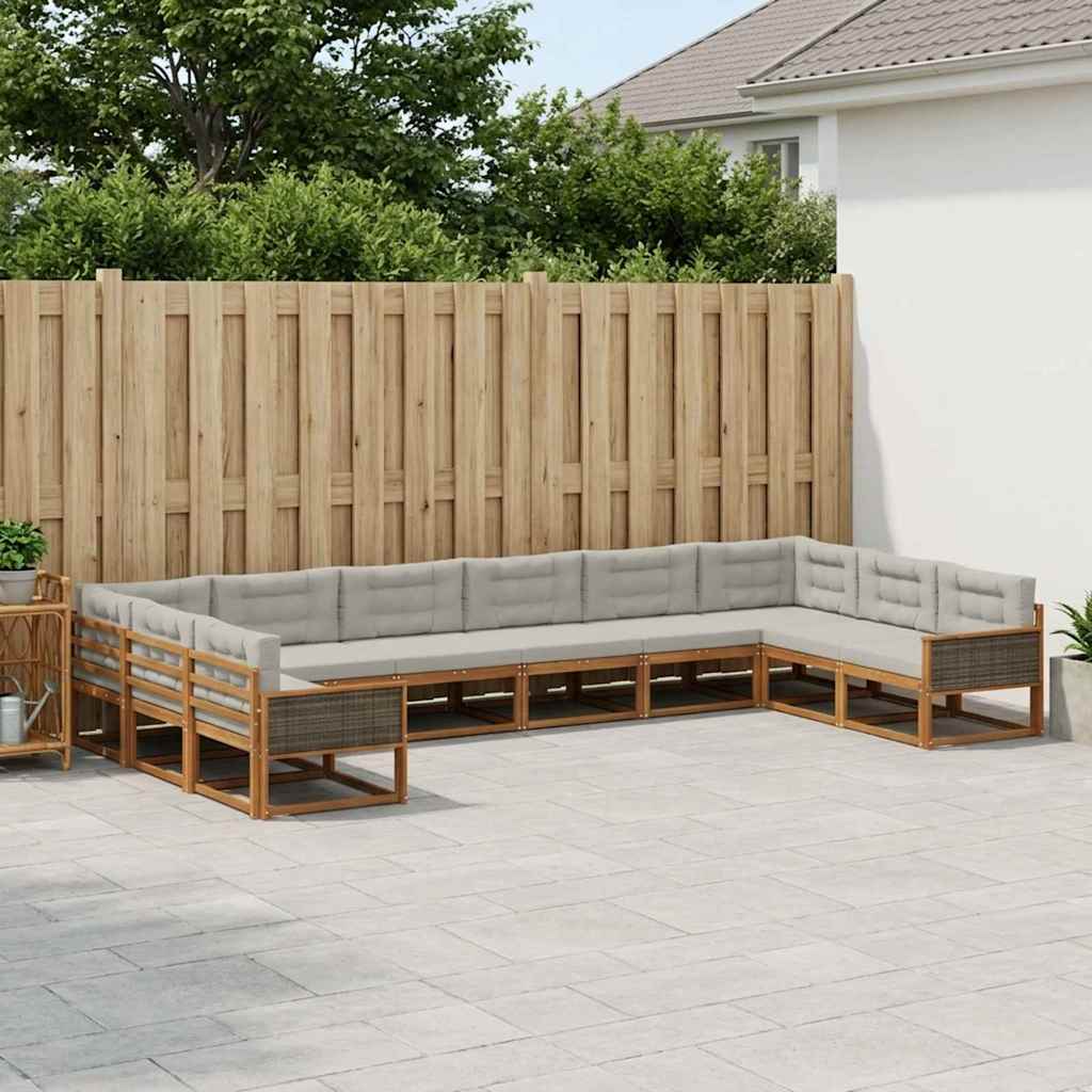 vidaXL Set de canapele de exterior 10 pcs Natural și gri deschis