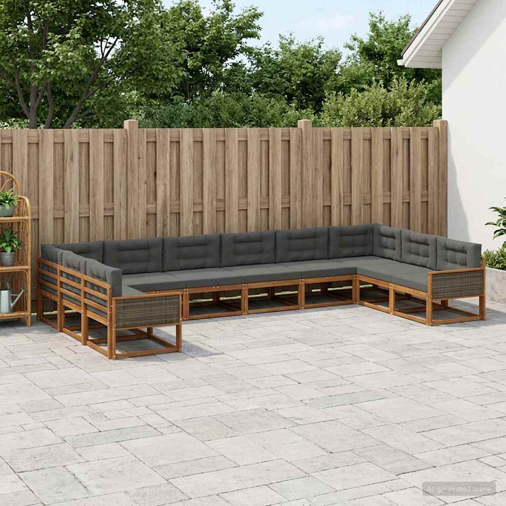 vidaXL Set de canapele de exterior cu pernă 10 pcs Natural și Antracit