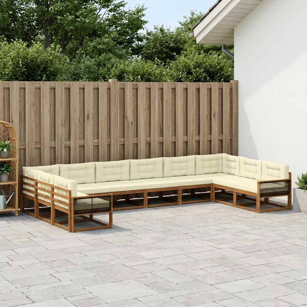 vidaXL Set de canapele de exterior cu pernă 10 pcs Natural și Crem