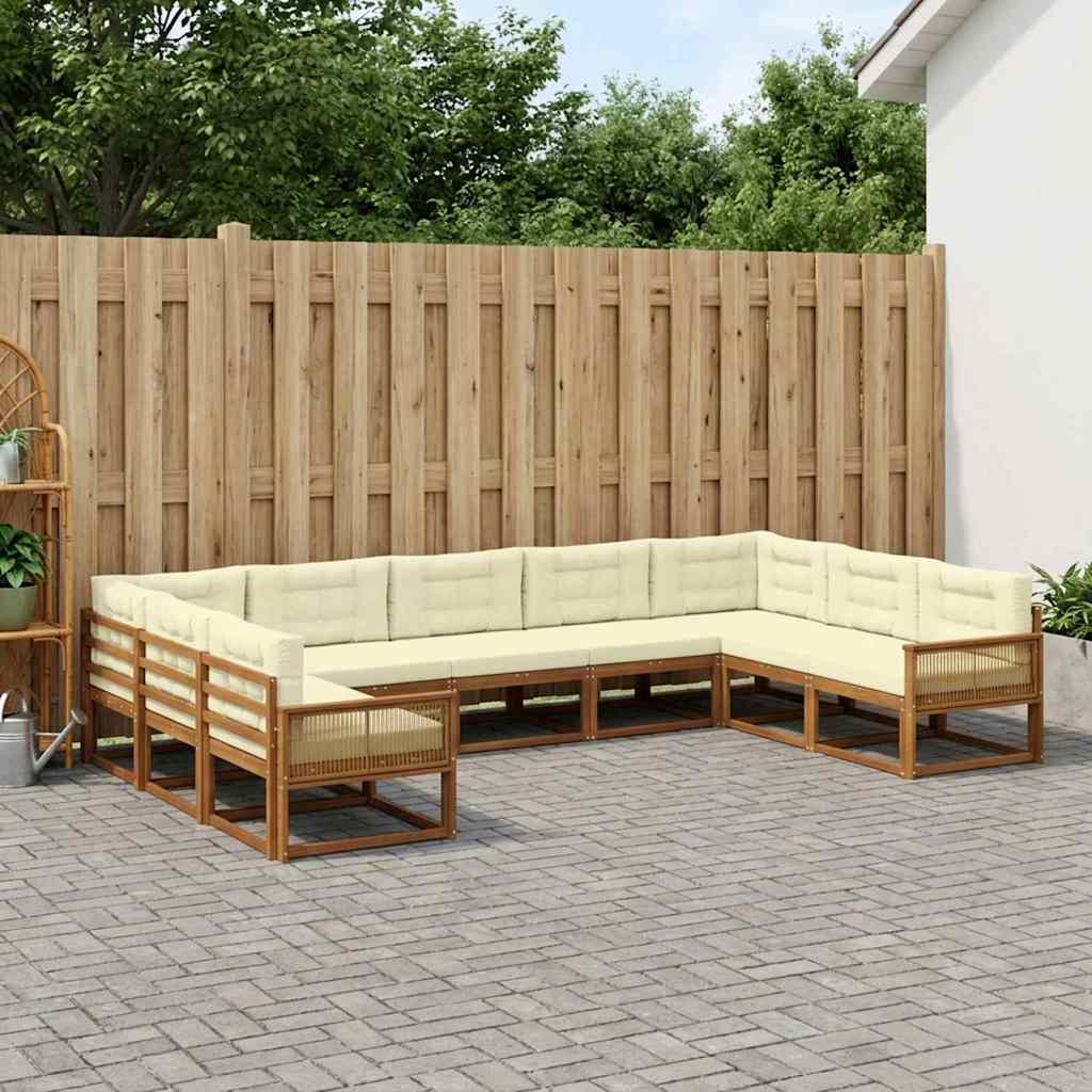 vidaXL Set de canapele de exterior cu pernă 10 pcs Natural și Crem