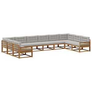 Zunanja garnitura za sedenje 10 pcs Naravna in svetlo siva