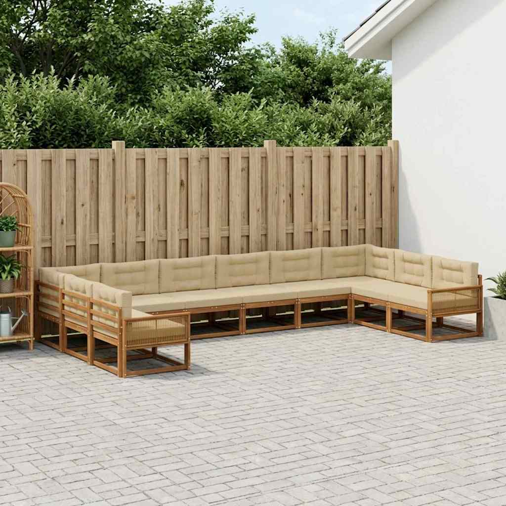 vidaXL Set de canapele de exterior cu pernă 10 pcs Natural și Bej