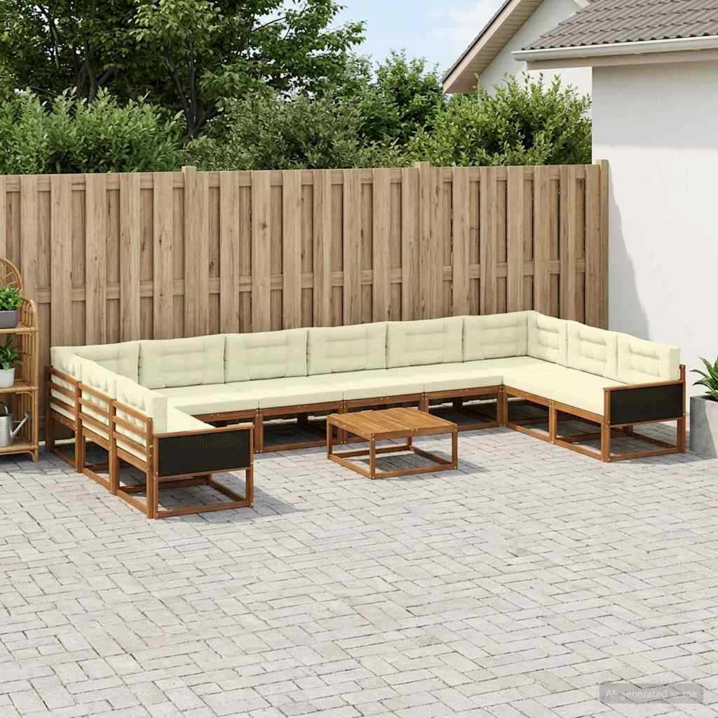 vidaXL Set de canapele de exterior cu pernă 11 pcs Natural și Crem