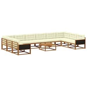Zunanja garnitura za sedenje 11 pcs Naravna in smetana