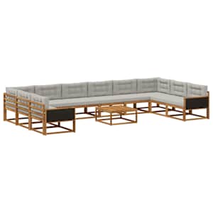 Zunanja garnitura za sedenje 11 pcs Naravna in svetlo siva