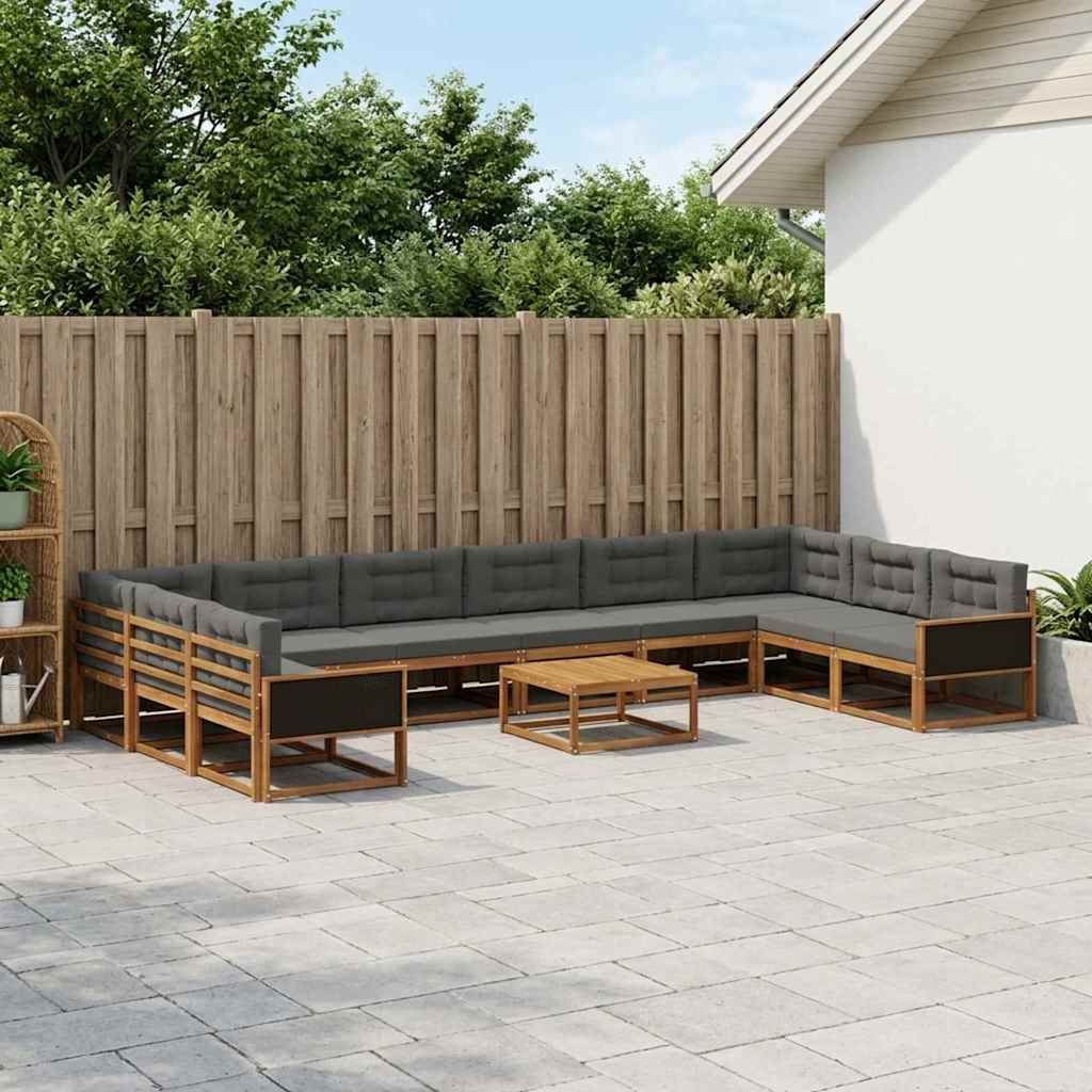 vidaXL Set de canapele de exterior cu pernă 11 pcs Natural și Antracit