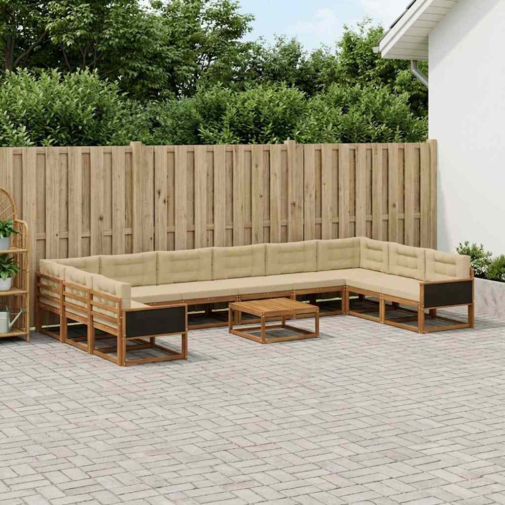 vidaXL Set de canapele de exterior cu pernă 11 pcs Natural și Bej