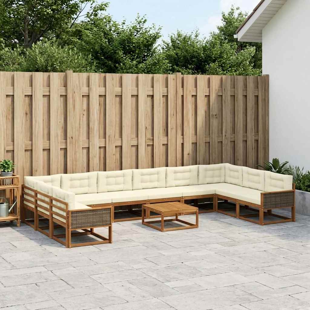 vidaXL Set de canapele de exterior cu pernă 11 pcs Natural și Crem
