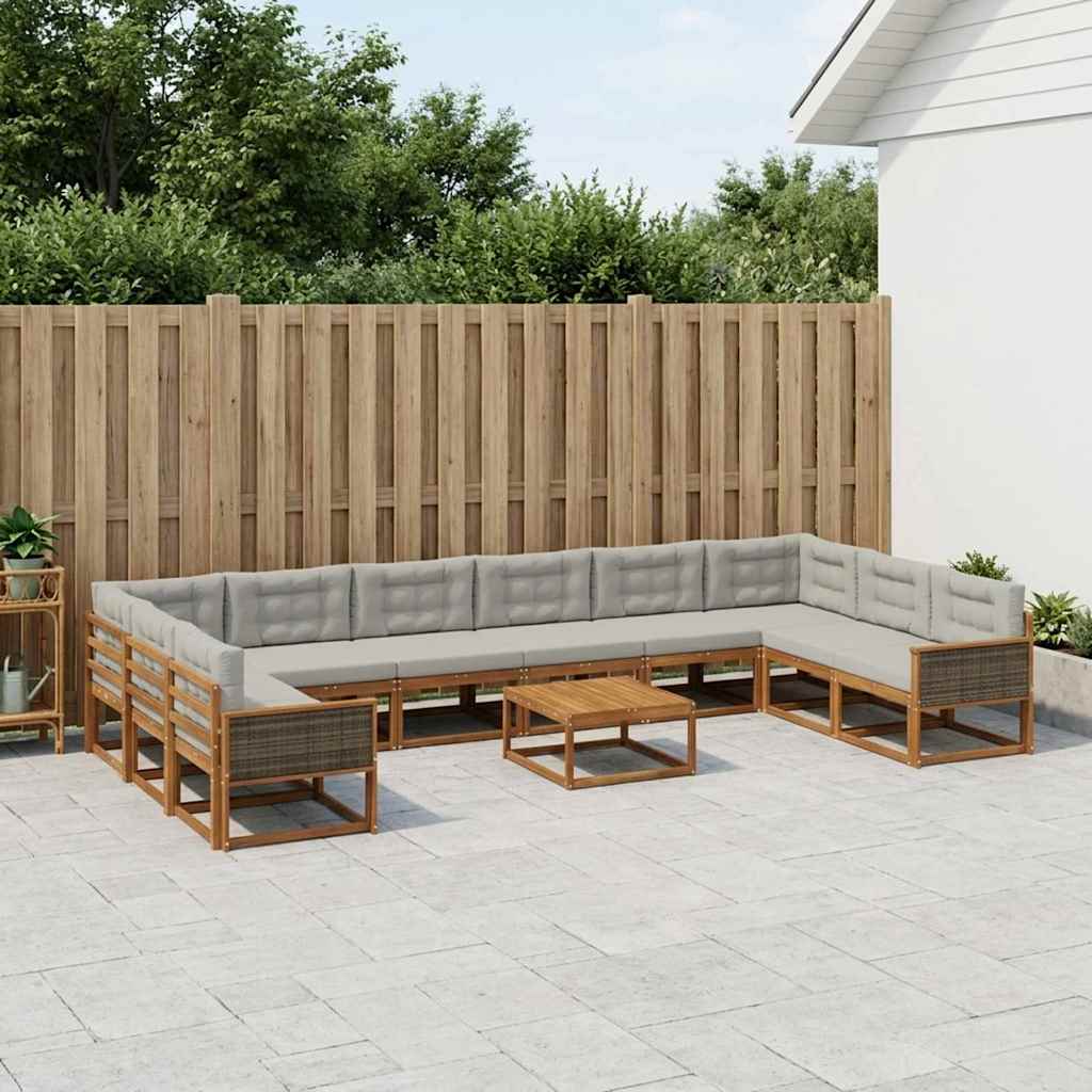 vidaXL Set de canapele de exterior 11 pcs Natural și gri deschis