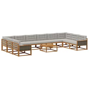 Zunanja garnitura za sedenje 11 pcs Naravna in svetlo siva