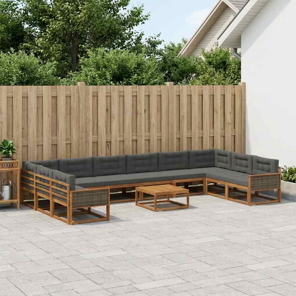 vidaXL Set de canapele de exterior cu pernă 11 pcs Natural și Antracit