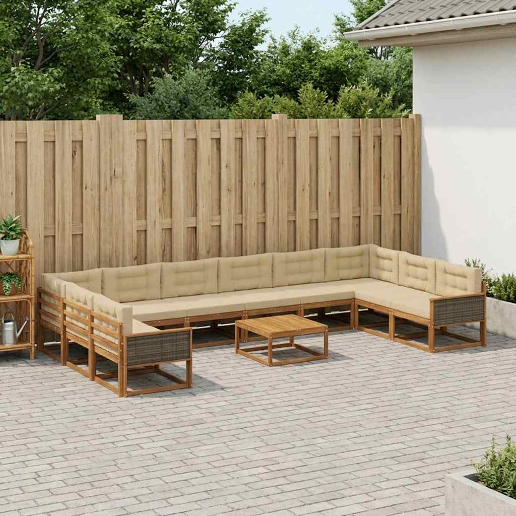 vidaXL Set de canapele de exterior cu pernă 11 pcs Natural și Bej