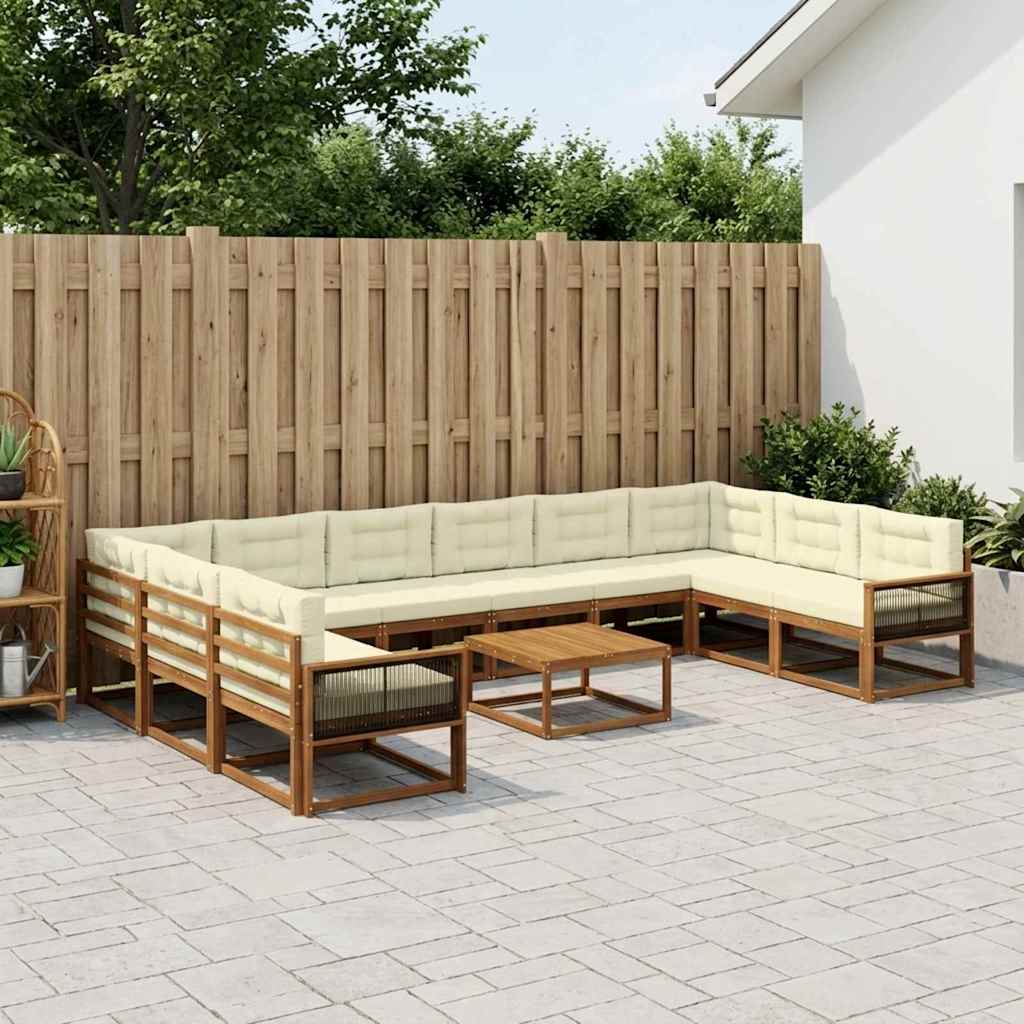 vidaXL Set de canapele de exterior cu pernă 11 pcs Natural și Crem