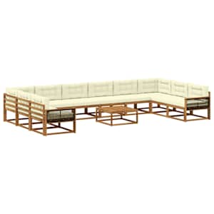 Zunanja garnitura za sedenje 11 pcs Naravna in smetana