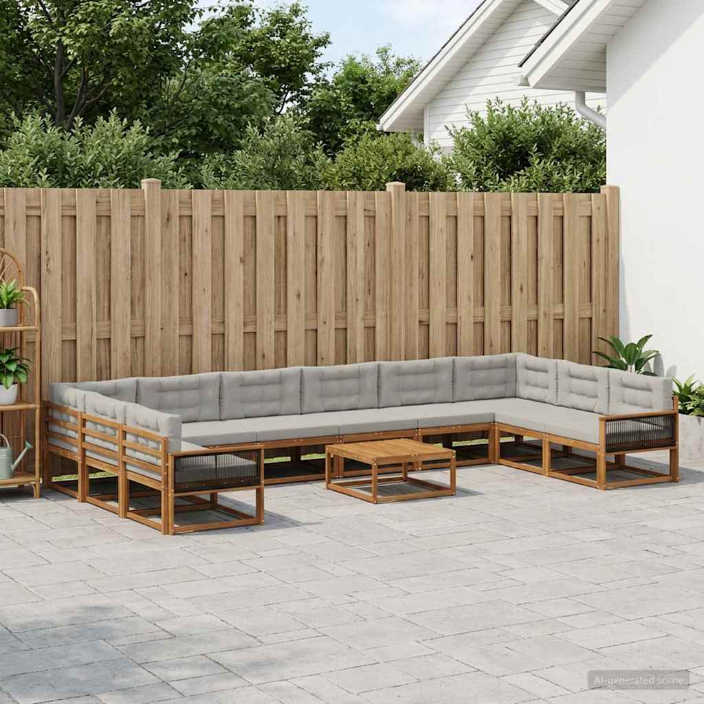 vidaXL Set de canapele de exterior 11 pcs Natural și gri deschis