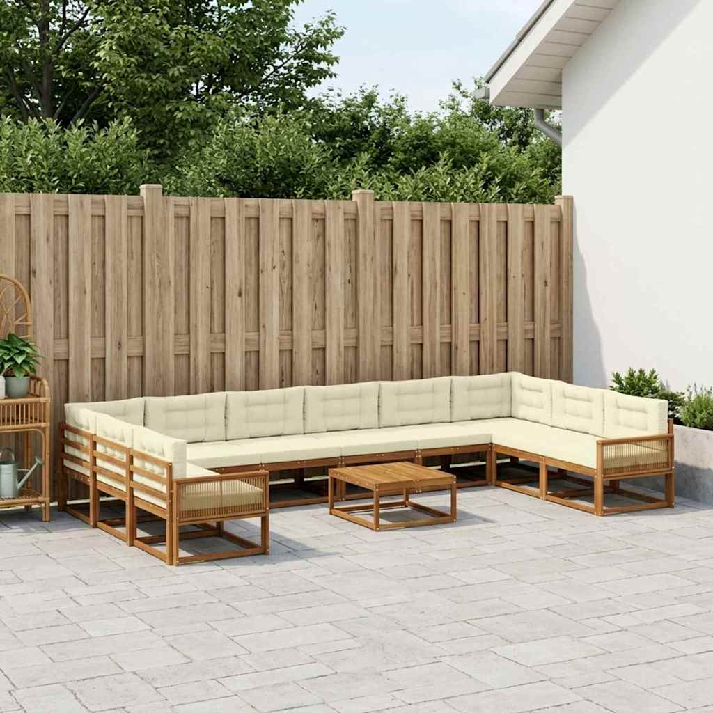 vidaXL Set de canapele de exterior cu pernă 11 pcs Natural și Crem