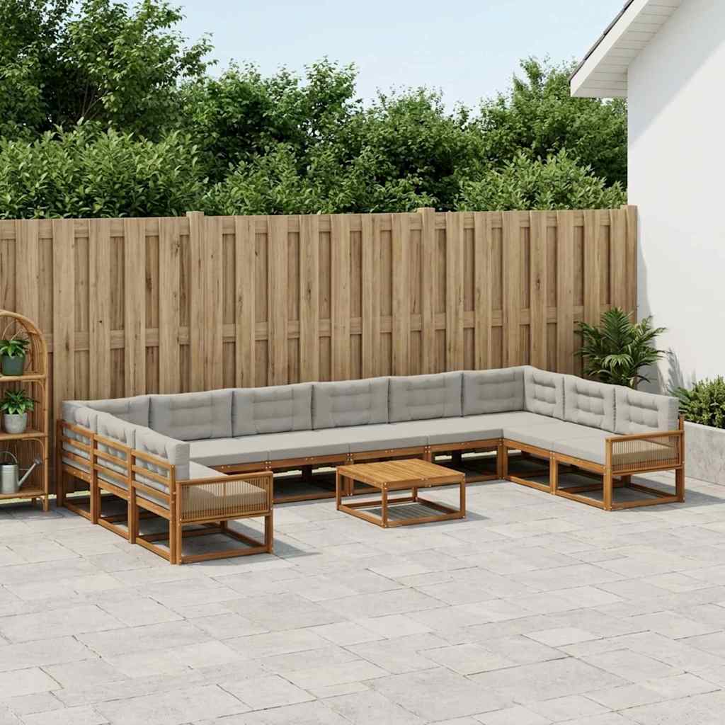 vidaXL Set de canapele de exterior 11 pcs Natural și gri deschis