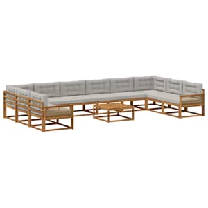 Zunanja garnitura za sedenje 11 pcs Naravna in svetlo siva
