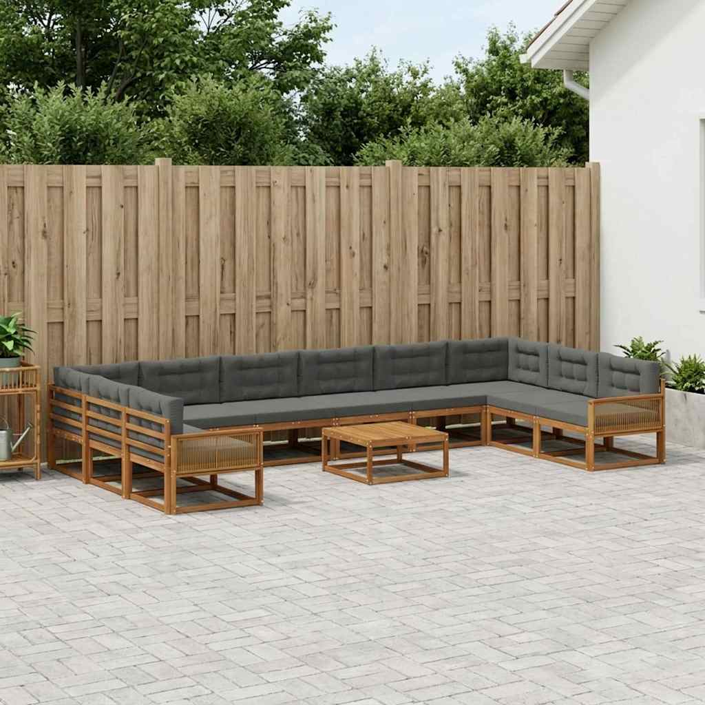 vidaXL Set de canapele de exterior cu pernă 11 pcs Natural și Antracit