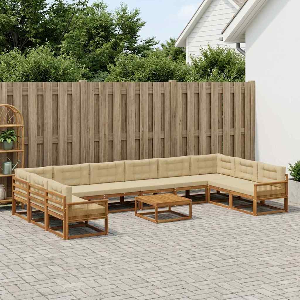 vidaXL Set de canapele de exterior cu pernă 11 pcs Natural și Bej