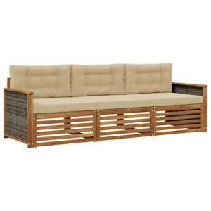 Zunanja garnitura za sedenje z blazino 3 pcs Naravna in bež