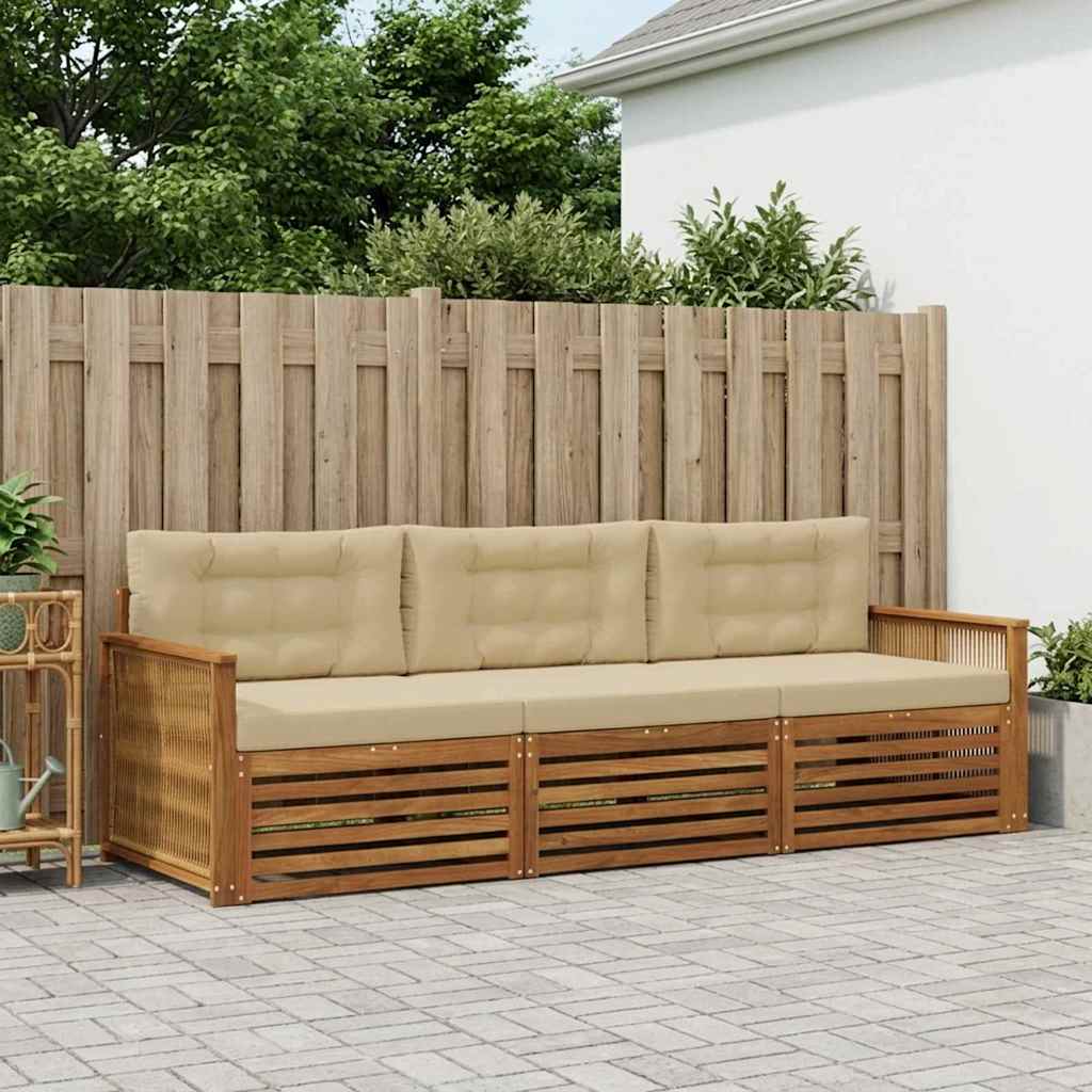 Udendørs sofagruppe i akacietræ med puder - 3 dele, naturlig/beige