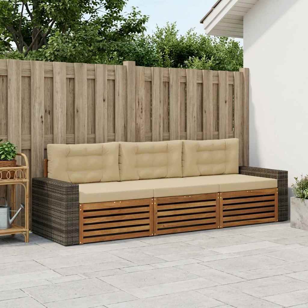 Udendørs sofagruppe med puder - 3 dele, naturlig/beige polyester