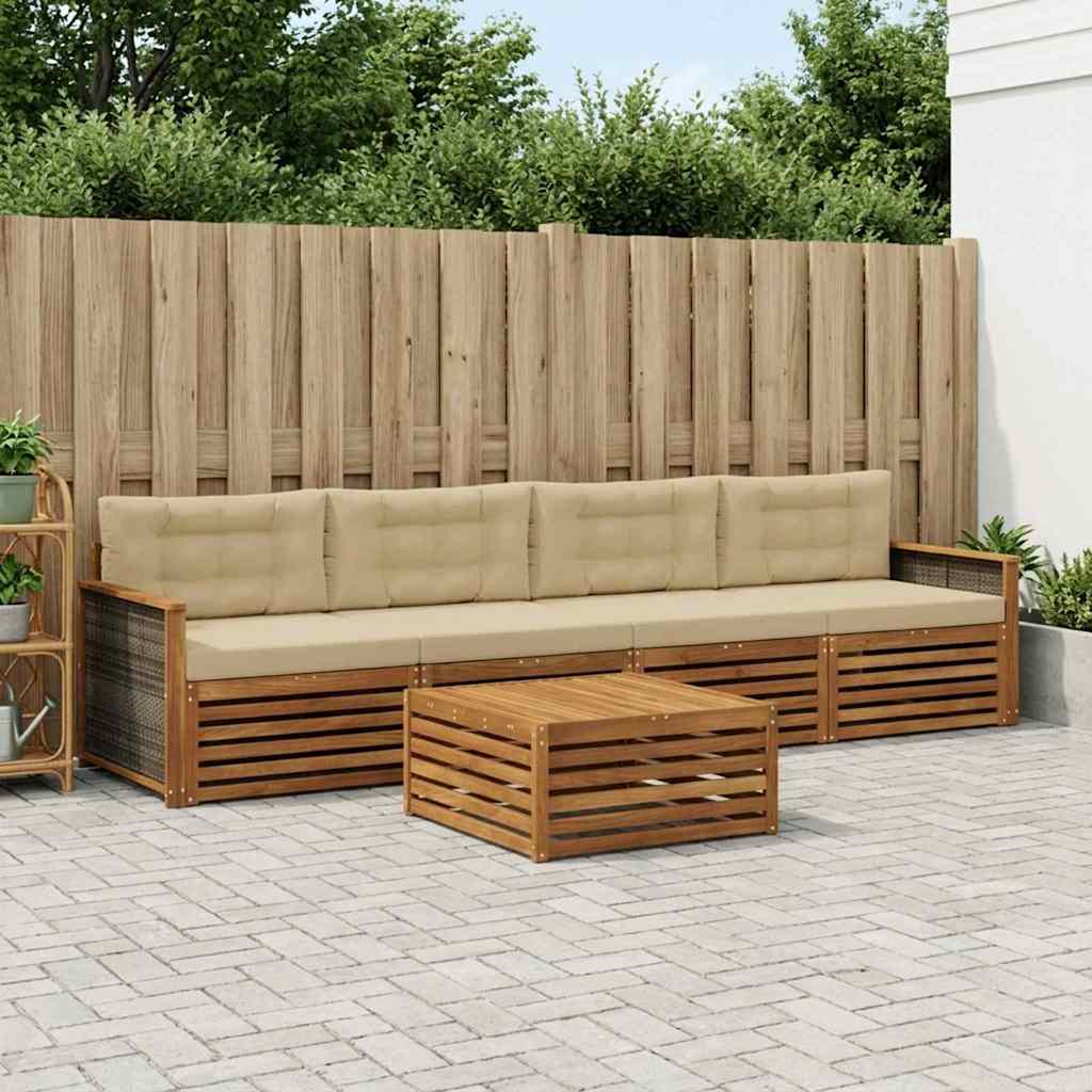 vidaXL Buiten bankenset 5 st 4-zits Natuurlijk en Beige