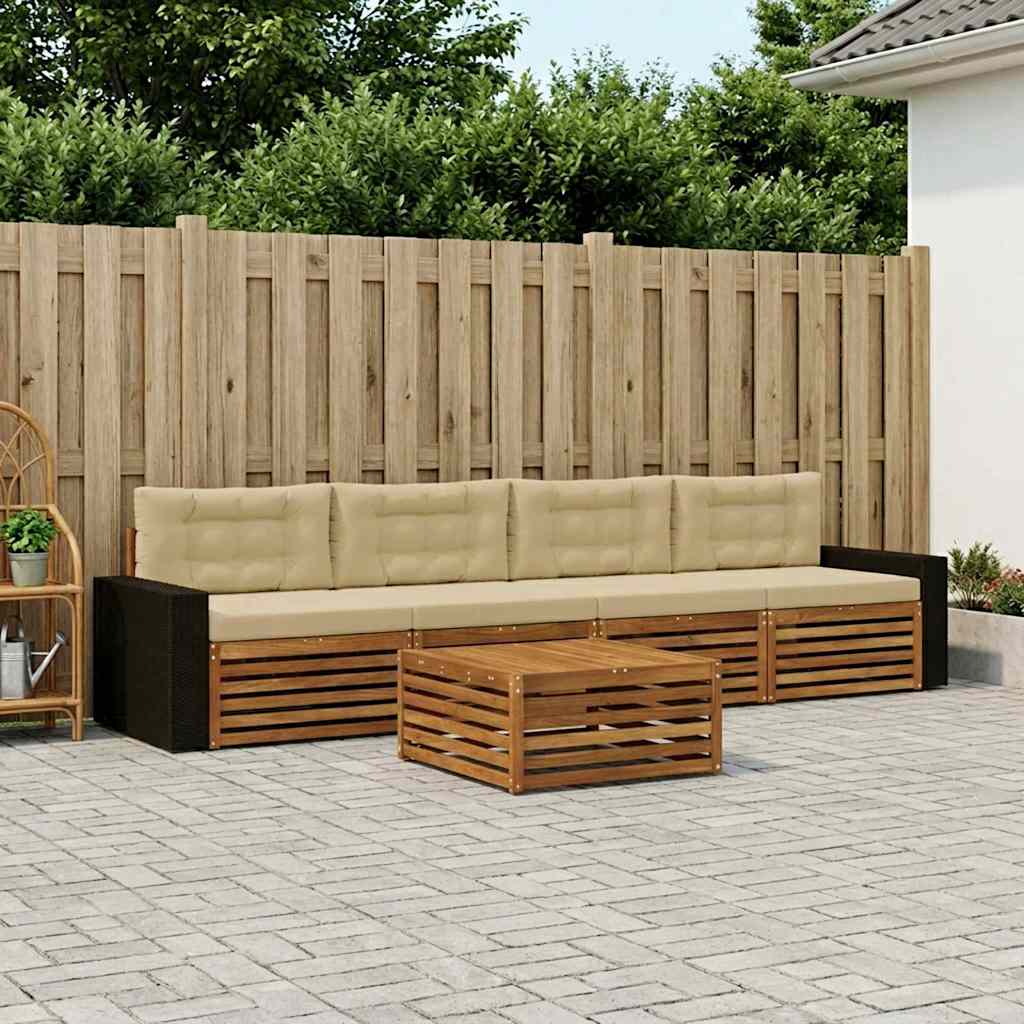 vidaXL Buiten bankenset 5 st 4-zits Natuurlijk en Beige
