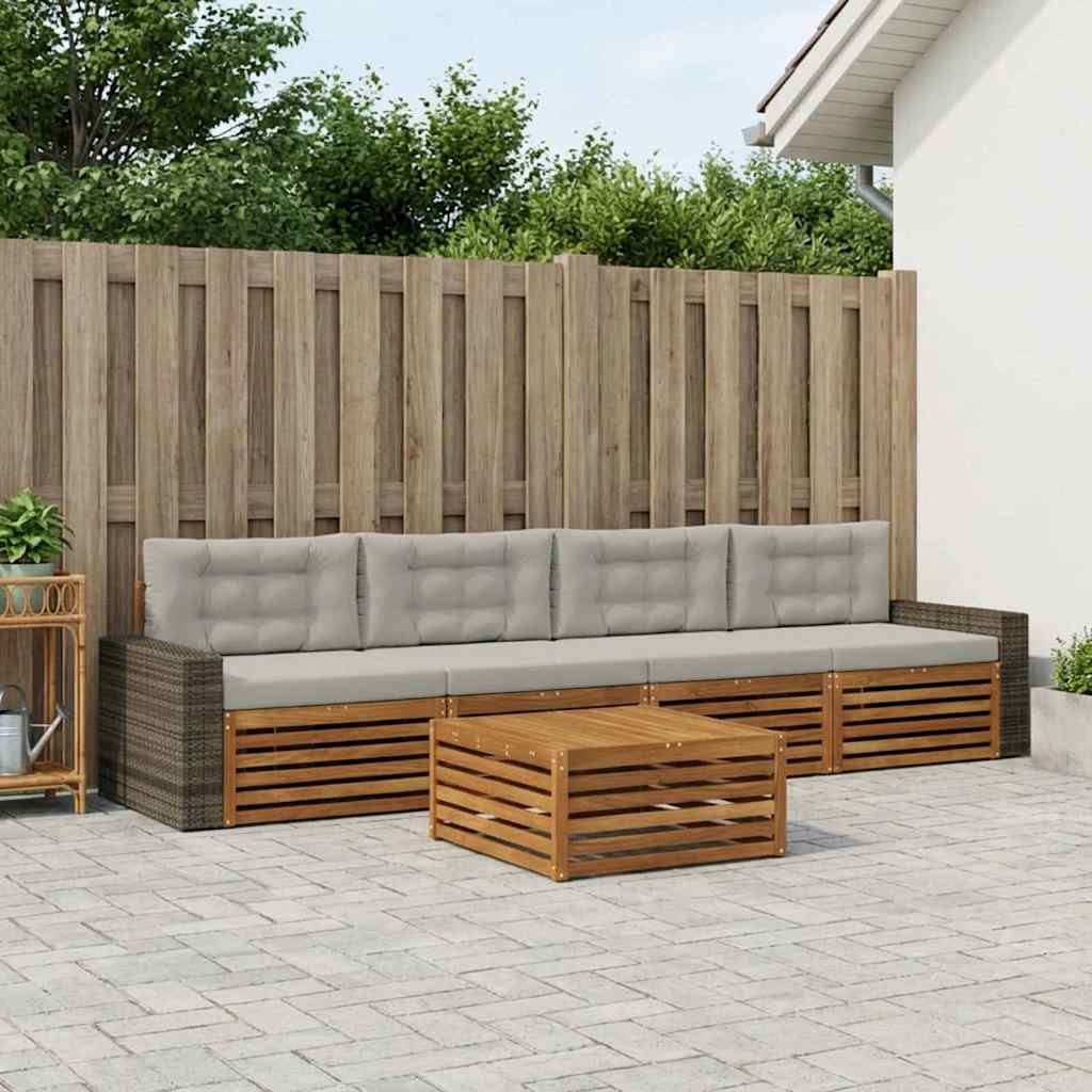 Buiten bankenset 5 pcs Naturel en lichtgrijs Massief Acaciahout image 1