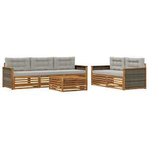 Zunanja garnitura za sedenje 6 pcs Naravna in svetlo siva