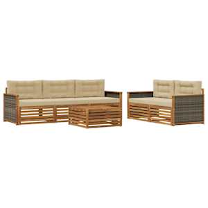 Zunanja garnitura za sedenje z blazino 6 pcs Naravna in bež