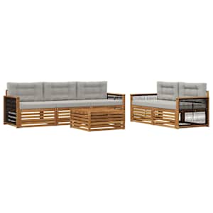 Zunanja garnitura za sedenje 6 pcs Naravna in svetlo siva