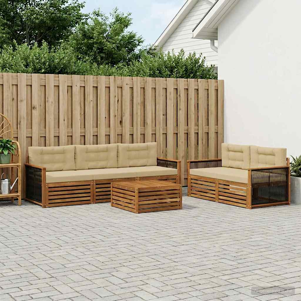 vidaXL Buiten bankenset 6 st 5-zits Natuurlijk en Beige Bruin