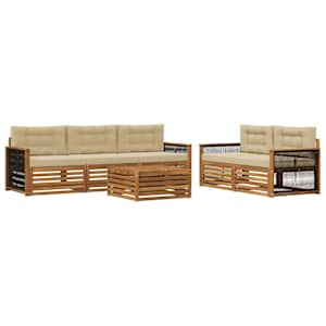 Zunanja garnitura za sedenje z blazino 6 pcs Naravna in bež
