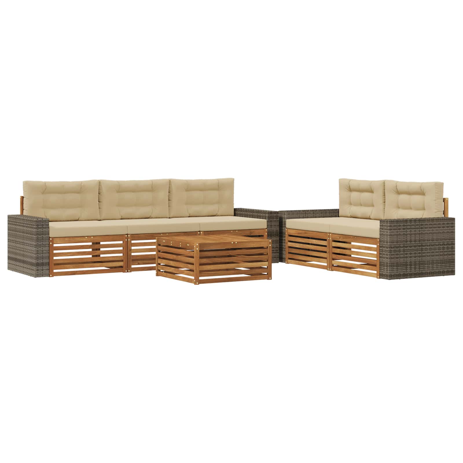 vidaXL Buiten bankenset 6 st 5-zits Natuurlijk en Beige, foto 3