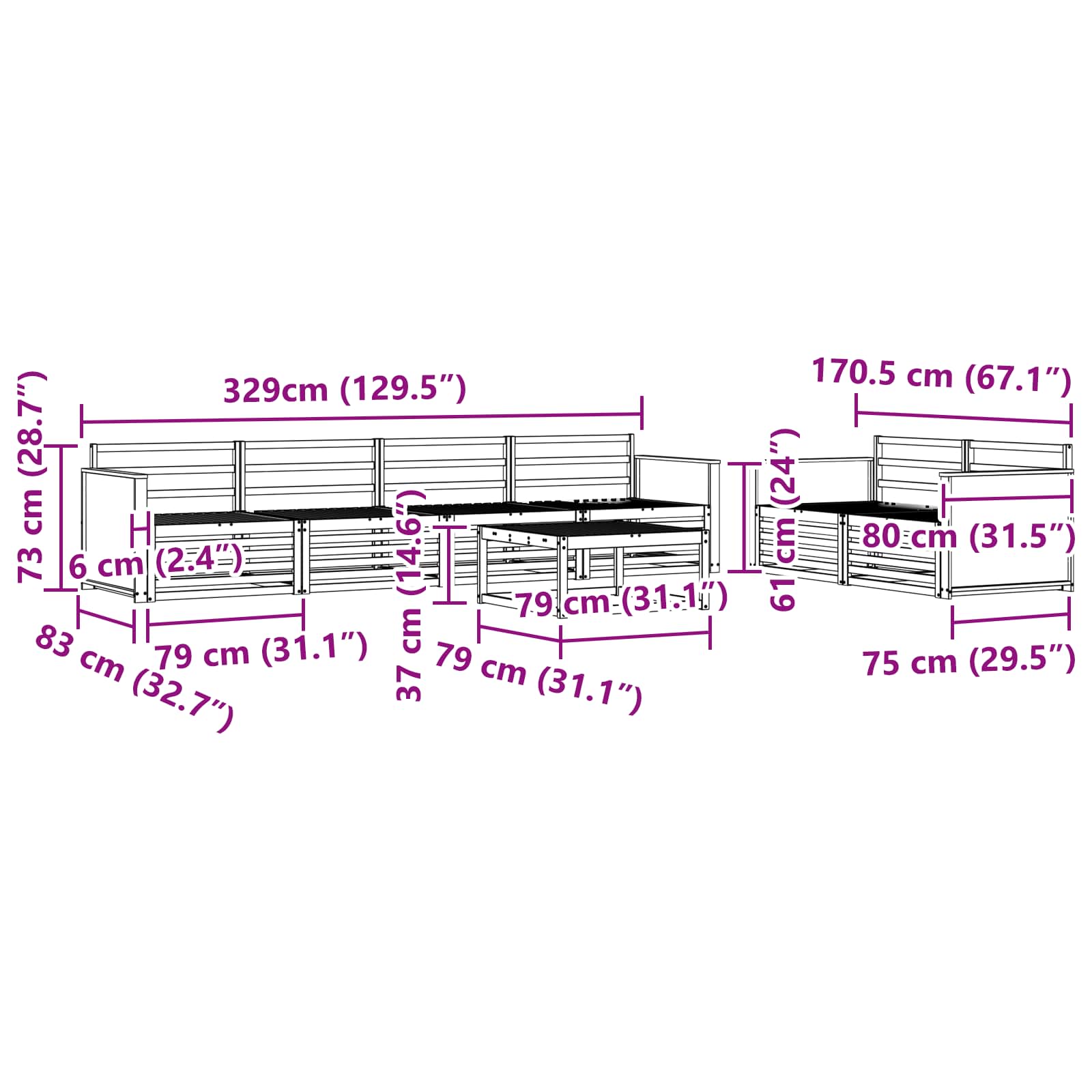 Buiten bankenset 7 pcs Naturel Massief Acaciahout image 7