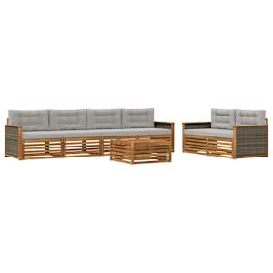 Zunanja garnitura za sedenje 7 pcs Naravna in svetlo siva