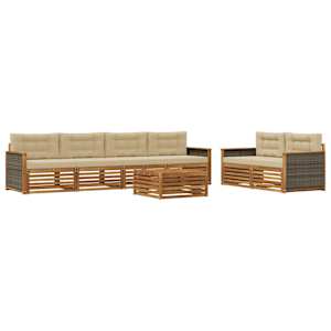 Zunanja garnitura za sedenje z blazino 7 pcs Naravna in bež