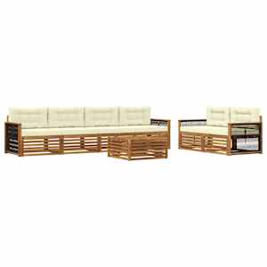 Zunanja garnitura za sedenje z blazino 7 pcs Naravna in smetana