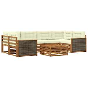 Zunanja garnitura za sedenje z blazino 7 pcs Naravna in smetana