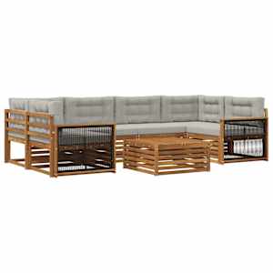 Zunanja garnitura za sedenje 7 pcs Naravna in svetlo siva