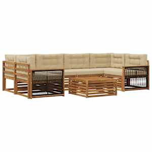 Zunanja garnitura za sedenje z blazino 7 pcs Naravna in bež