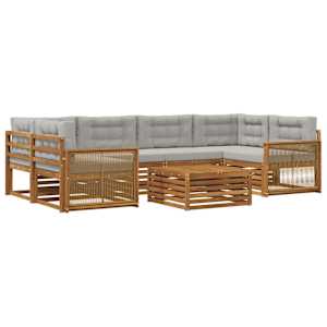 Zunanja garnitura za sedenje 7 pcs Naravna in svetlo siva
