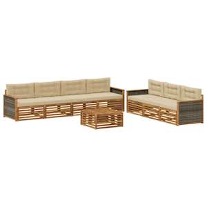 Zunanja garnitura za sedenje z blazino 8 pcs Naravna in bež